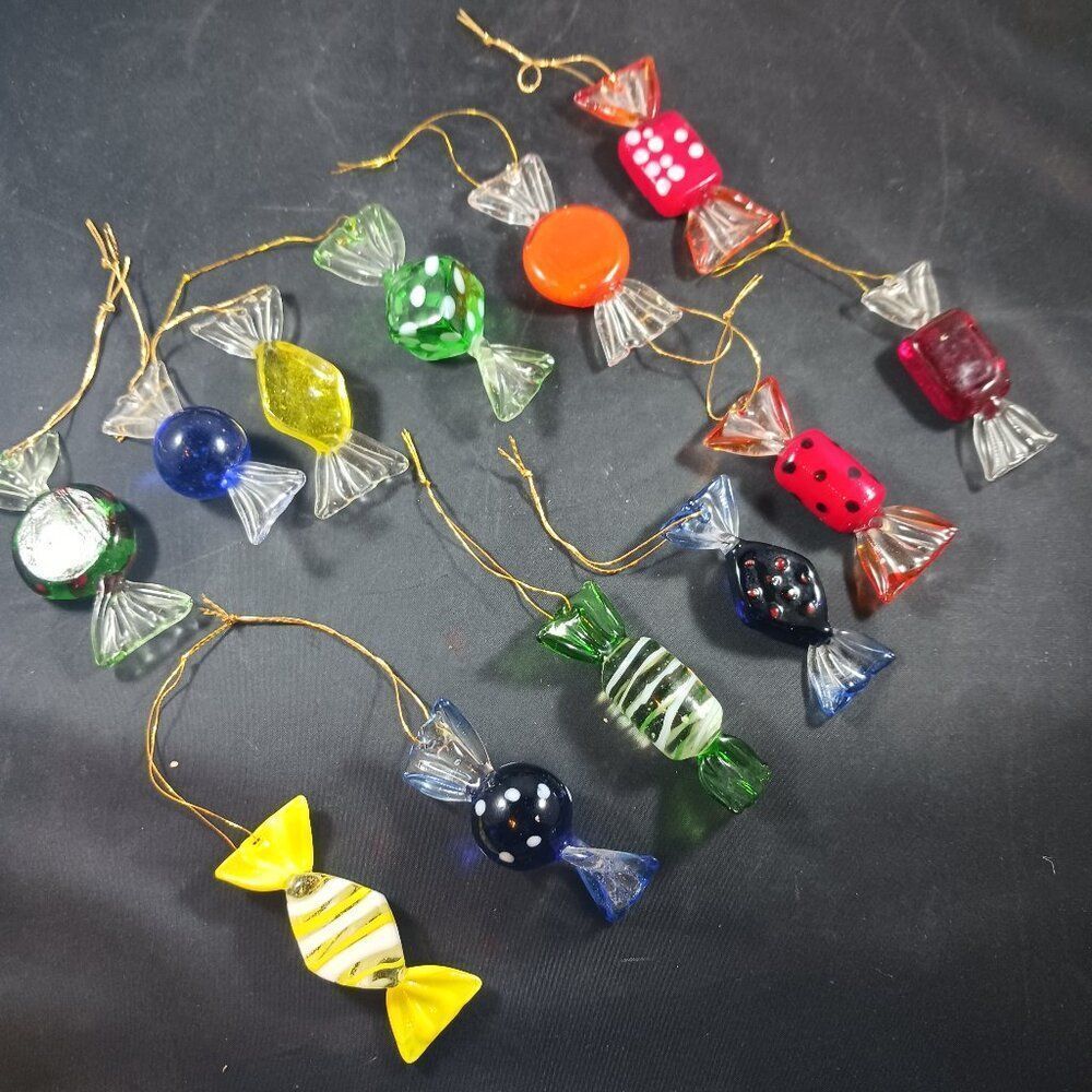 Vintage lot of 12pcs Murano Handblown Glass Candies Christmas Tree Ornaments